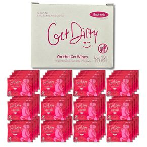 GetDirty - Wet Wipes (Womens) Extra Large & Durable Towelette: Micellar Foam Technology - That Truly Eliminates Odors - Individually Packaged for On-The-Go Conveniance (1 case of 12 wipes)