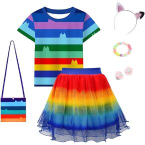 Rainbow Tutu Dress T-Shirt For Girls Halloween Party Clothes 3-10 Years