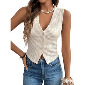 GORGLITTER Women's Sleeveless Knit Vest Button Casual Waistcoat Cardigan Fall Fashion Outfits 2024