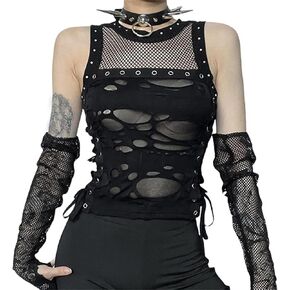 Gothic Tank Top for Women Steampunk Sleeveless Y2K Punk Rave Emo Summer