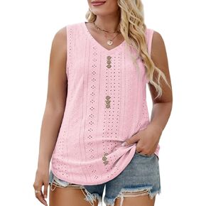 DOLNINE Womens Plus-Size Tank Tops Summer Casual Loose V-Neck Eyelet Shirts