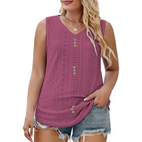 DOLNINE Womens Plus-Size Tank Tops Summer Casual Loose V-Neck Eyelet Shirts