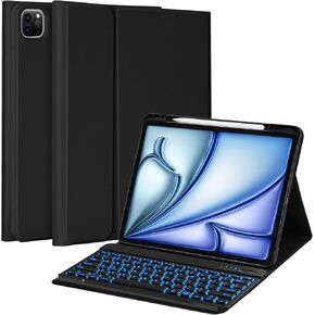 حافظة لوحة مفاتيح BQSS لجهاز iPad Pro 13 بوصة (M4) 2024 مع لوحة مفاتيح لجهاز iPad Pro 13 بوصة M4 مع لوحة مفاتيح لاسلكية بإضاءة خلفية قابلة للفصل لجهاز iPad Pro مع حامل قلم رصاص أسود