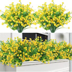 Sggvecsy Artificial Flowers for Outdoors 12 Bundles UV Resistant Boxwood Shrubs Artificial Eucalyptus Fake Plants Faux Plastic Greenery for Farmhouse Garden Home Indoor Outdoor Decoration（Orange）