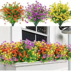 Sggvecsy Artificial Flowers for Outdoors 12 Bundles UV Resistant Boxwood Shrubs Artificial Eucalyptus Fake Plants Faux Plastic Greenery for Farmhouse Garden Home Indoor Outdoor Decoration（Orange） in Kuwait
