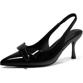 Coutgo Womens Slingback Kitten Heels Bow Closed Pointed Toe Pumps Slip on Office Work Dress Shoes