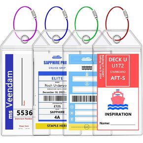 NCL Luggage Tag Holders，Clear Cruise Luggage Tag Holder Zip Seal with Steel Loops，Fits Printed (Not Mailed) Norwegian Cruise Line Ships & Tags for Cruises in, 2024 & 2025（5PACK）