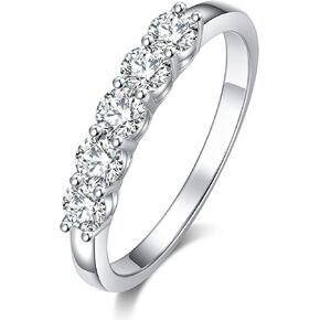 0.5ct Moissanite Engagement Wedding Ring for Women, 5 Stones 925 Sterling Silver D Color VVS Moissanite Promise Ring with Certificate of Authenticity
