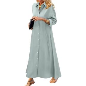 chouyatou Women's Casual Button Down Maxi Shirt Dress Long Sleeve Button Up Tunic Long Dress
