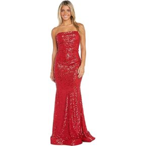 Long Sequined Strapless Gown W/Mermaid Hem & Side Slit