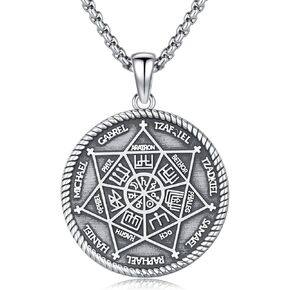 Seven Archangels Mark Necklace for Men 925 Sterling Silver Archangel Necklace Medal Pendant Jewelry Talisman Amulet Necklace for Birthday Holiday Graduation Anniversary