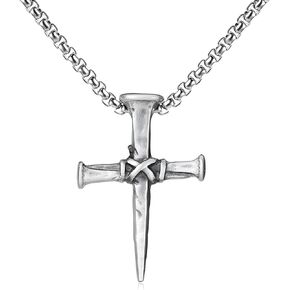 Silver Nail Large Cross Necklace for Men Punk Cross Pendant Necklace Retro Craftsmanship Stainless Steel Chain Necklace Big Cross Necklace for Men Women