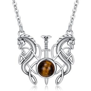 PELOVNY Horse Necklace 925 Sterling Silver Tiger Eye Sword Pendant Celtic Horse Jewelry for Mothers Day Birthday Christmas Gifts Men Women