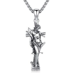 Saint Sebastian Necklace 925 Sterling Silver Patron Saint of Athlete Pendant,St Sebastian Statue Amulet Jewelry for Men with 22 in Chain
