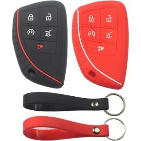 2Pcs Rubber Silicone 5 Buttons Smart Key Fob Cover Case Protector Keyless with Keychain Compatible with Buick Envision 2021 2022 Black Pink