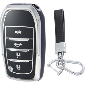 for Toyota 2019-2024 Key Fob Cover, Leather Key Chain Tup Soft Case Protection for Venza, Land Cruiser, Fortuner, Grand Highlander, Corolla Cross, Hilux (White)
