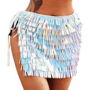 GRAEEN Sequin Tassel Skirt Glitter Fringe Dance Skirt New Year Eve Festival Rave Skirt for Women and Girls
