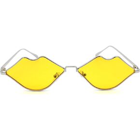 Womens Kissing Lip Shape Metal Rim Hippie Sunglasses