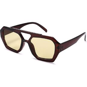 Retro Aviator Sunglasses for Women Men - Trendy Hexagonal Thick Frame Shades Square Sun Glasses