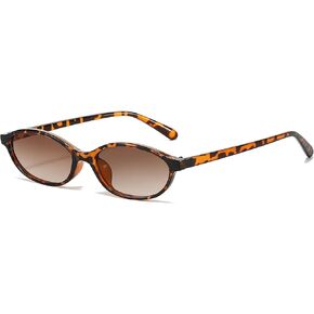 YAMEIZE Retro Oval Sunglasses for Women Cat Eye Y2k Trendy Small Narrow Shades 90s Sun Glasses UV400 protection