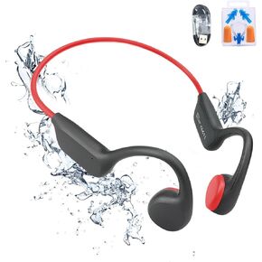 Bone Conduction Bluetooth Swimming Headphones, Wireless Open-Ear Headphones Earbuds for Running, IPX8 Waterproof Premium Sound with Mic Built-in 32G MP3 for Cycling, Workout (Black)
