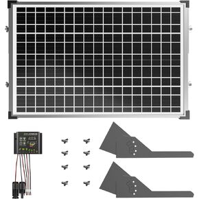ZUMI Gate Opener Solar Panel, 30W Solar Panel for Automatic Gate Opener, IP67 Door Opener Solar Panel Kit with Tempered Glass Tubular Mounting Bracket, Solar Power System with Monocrystalline Panel