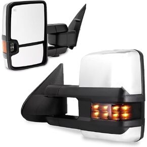 PZ Towing Mirrors Compatible with 2014-2018 Chevy Silverado GMC Sierra 1500 2500 3500 HD Power Heated Amber Turn Signal Clearance Lamp Chrome Pair Set