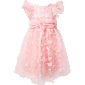 Girls Dress Pink Feather Decor Party Dress Ruffle Sleeve Tuller Dresses for Girls Festival