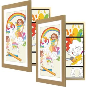 2 Pack Kids Art Frames 9.5x13 Front Opening Kids Artwork Storage Frames, Quick Change Photo Frame Displays 10x6.5 With Mat and 9x12 Without Mat Holds 50-100 Works of Art, for 3D Picture, Crafts, Hanging Art, Portfolio (White)