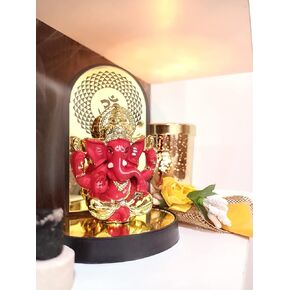 Red Small Ganesha/Ganapati Idol for car Dashboard, Ganesha Idol for Home Temple & Gifting - (5 in X 2 in)