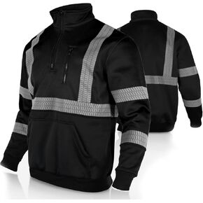 FONIRRA High Visibility Safety Fleece Hoodie for Men Reflective Sweatshirt ANSI Class 3 with Black Bottom(Black,5XL)