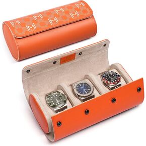 MOZSLY Watch Roll Travel Case 3 Slots Portable Watches Box Organizer Storage Holder Pattern PU Leather