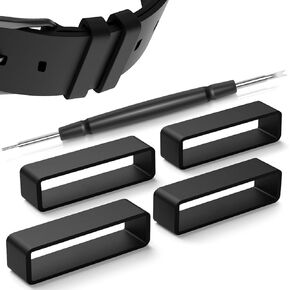 JuLand 4-Pack Watch Band Holder Loop with Repair Tool, Silicone Watch Strap Keeper Ring for Magic Band 2.0 and More Smart Watch Security Bands Replacement, 18mm/20mm/22mm/24mm