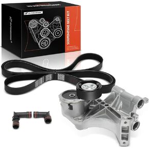 A-Premium Engine Serpentine Belt Drive Kit with Tensioner Compatible with Buick & Pontiac Cars - LeSabre 2000-2005, Park Avenue 1999-2005, Riviera 1999, Bonneville 2000-2005, 3.8L, 2-PC Set