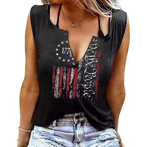 American Flag Wing Criss-Cross Open Back Tank Women Patriotic Shirt Flag Print Sleeveless T-Shirt 4th of July Tank Top