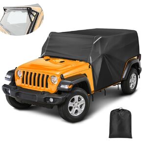 Rain Cab Cover Fits for Jeep Wrangler JL JK 4 Door 2007-2024, Waterproof Covers with Light Bar Cover, Driver Door Zipper Windproof Straps All Weather UV Protection