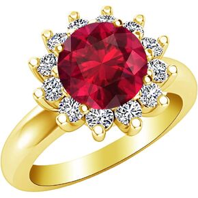1.5 Carat Kate Middleton Diana Inspired Halo Round Cut Ruby Diamond Engagement Ring (1 Ct Center Heirloom Quality AAA+)