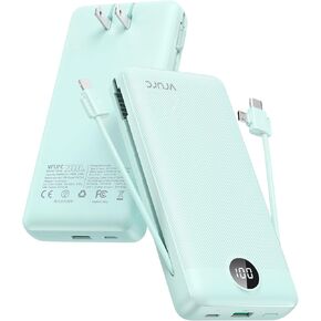 VRURC Portable Charger 20000mAh, Fast Charging Power Bank USB C,4 Output 2 Input Charging Bank Equipped with LED Display,Built-in Wall Plug and Cables,Cell Phone Replacement Battery-Light Pink