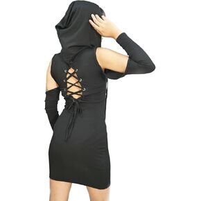 Hoodie Lace Up Short Mini Hooded Dress with Hood