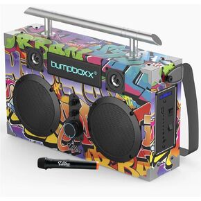 بومبوكس بلوتوث بومبوكس الترا بلس | ريترو بومبوكس مع مكبر صوت بلوتوث | تتضمن بطارية ليثيوم قابلة لإعادة الشحن، وحزام حمل وميكروفون | سهل الحمل | أسود in Kuwait