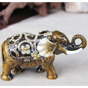 ARGENT FOREST Elephant Figurines Trinket Boxes Good Luck Elephant statues Decorative Hinged Jewelry Box Elephant with trunk up collectibles Ornament Home Decor Gifts (brown)