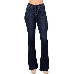 Judy Blue Women's High-Rise Raw Hem Tall Flare Jeans 82343 (Dark Blue, 24 Plus)