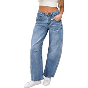 Barrel Jeans for Women Wide Leg Denim Pants Y2k Baggy Boyfriend Jeans with Pockets