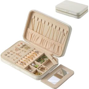 Jewelry Organizer Box with Zipper, Portable Travel Lint Jewelry Box with Mirror for Women Storage Organizer Box for Earrings Rings Necklaces Bracelets