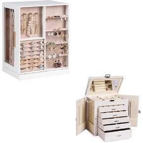 Frebeauty 6 Layers Jewelry Box and 360° Rotating Jewelry Organizer Bundle，Large Capacity Jewelry Holder Organizer
