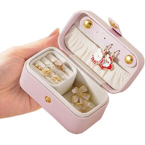 Mini Jewelry Box Organizer with Removable Rings Slots, PU Leather Jewelry Storage Case Travel Size for Women Girls Storage Necklace,Rings,Bracelets, Earrings,(White)