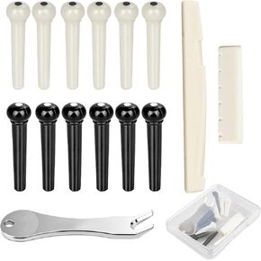 Plastic Acoustic Guitar Bridge Pins Pegs-6pcs with 1pc Bridge Pin Puller Remover Guitar Parts Replacement Tool-Black