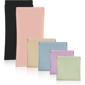 6PCS Snap Closure Pouches, Leather Pocket Cosmetic Pouch Organizer, Portable Travel Pouchic for Cosmetics Earphones Jewelry (Multicolor)