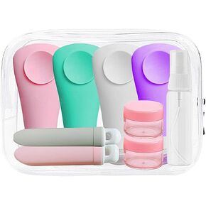 Premium Travel Bottles Set for Toiletries- TSA Approved 3oz Travel Size Container, BPA Free Leak Proof Refillable Liquid Silicone, Travel Accessories for Shampoo Conditioner Lotion (9pcs/White Pack)