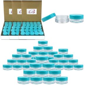 Beauticom (200 Pieces Jars + Lid) 3G/3ML Round Clear Jars with TEAL Sky Blue Screw Cap Lids for Scrubs, Oils, Toner, Salves, Creams, Lotions, Makeup Samples, Lip Balms - BPA Free